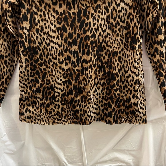 CHICO’S TOP, Size 0 / S, Tan & Brown Long Sleeve Animal Print Off the Shoulder - Picture 3 of 12